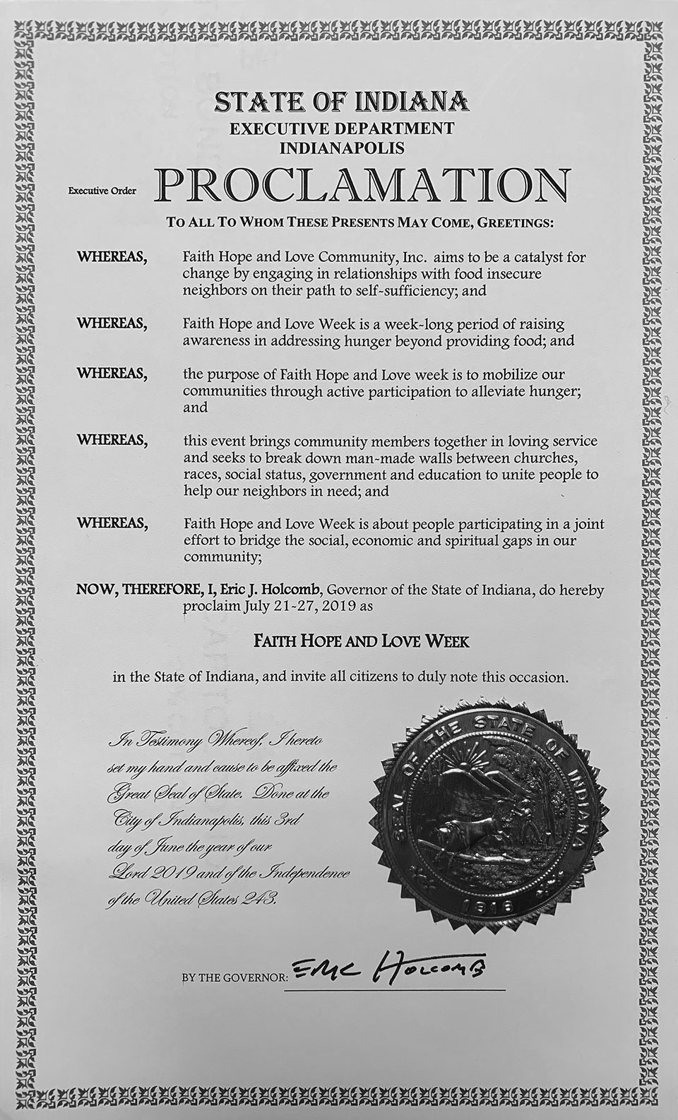 Governor Proclaims FHL Week 2019